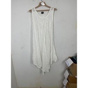 Seven Islands New York White Embroidered Sequin Handkerchief Hem Dress Womens M